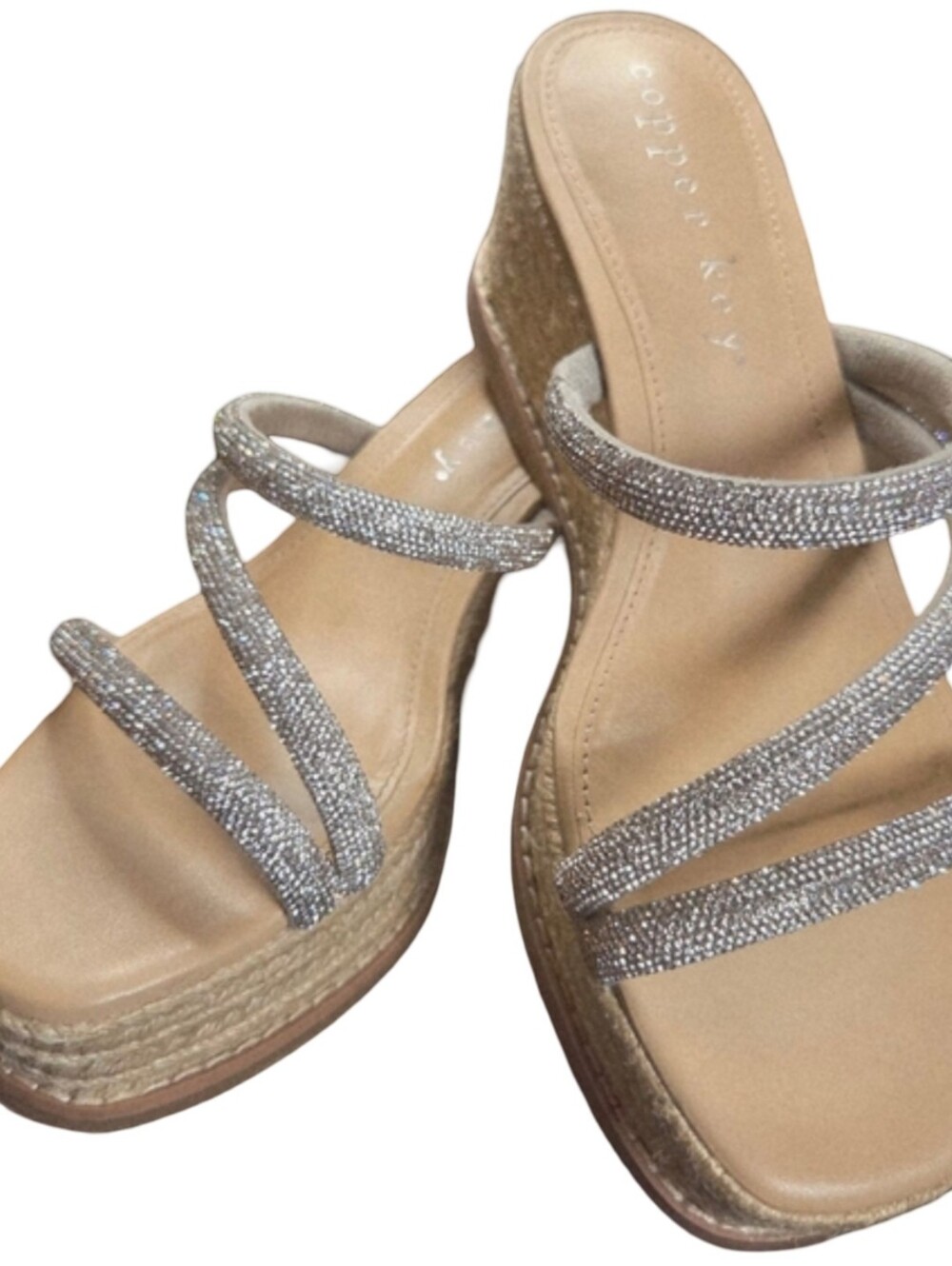 Copper Key Wildflower Rhinestone Espadrille Platform Wedge Sandals - Size 7M.